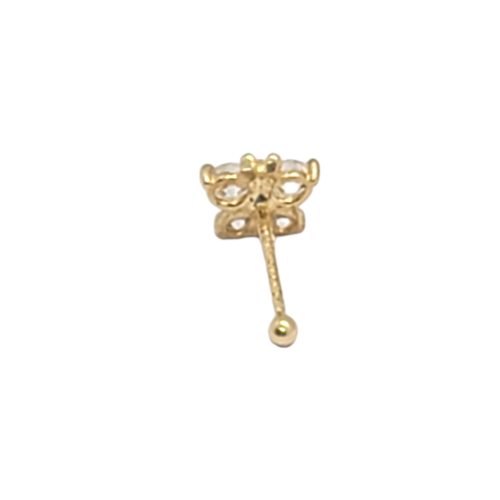 14kt Yellow Gold Butterfly Nose Ring CZ - Ball Back