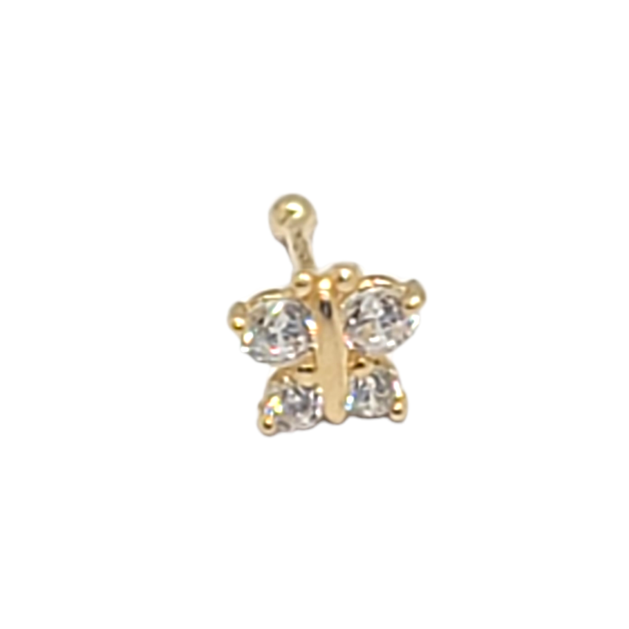 14kt Yellow Gold Butterfly Nose Ring CZ - Ball Back