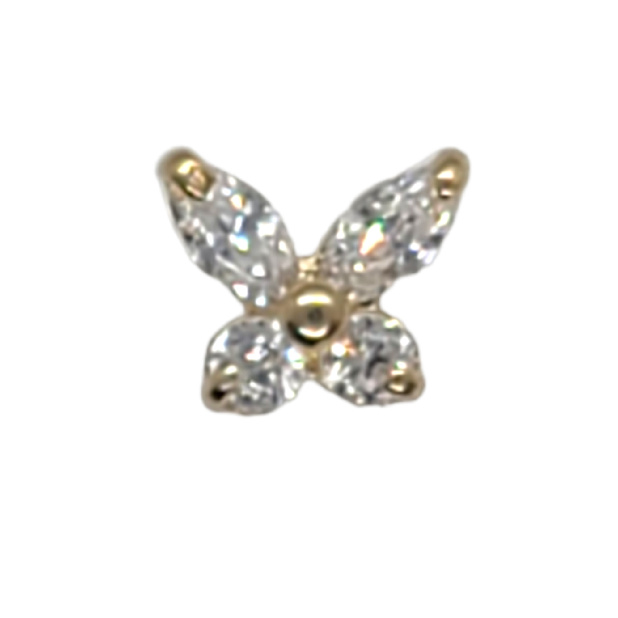 14kt Yellow Gold Butterfly Nose Ring CZ Screw Back