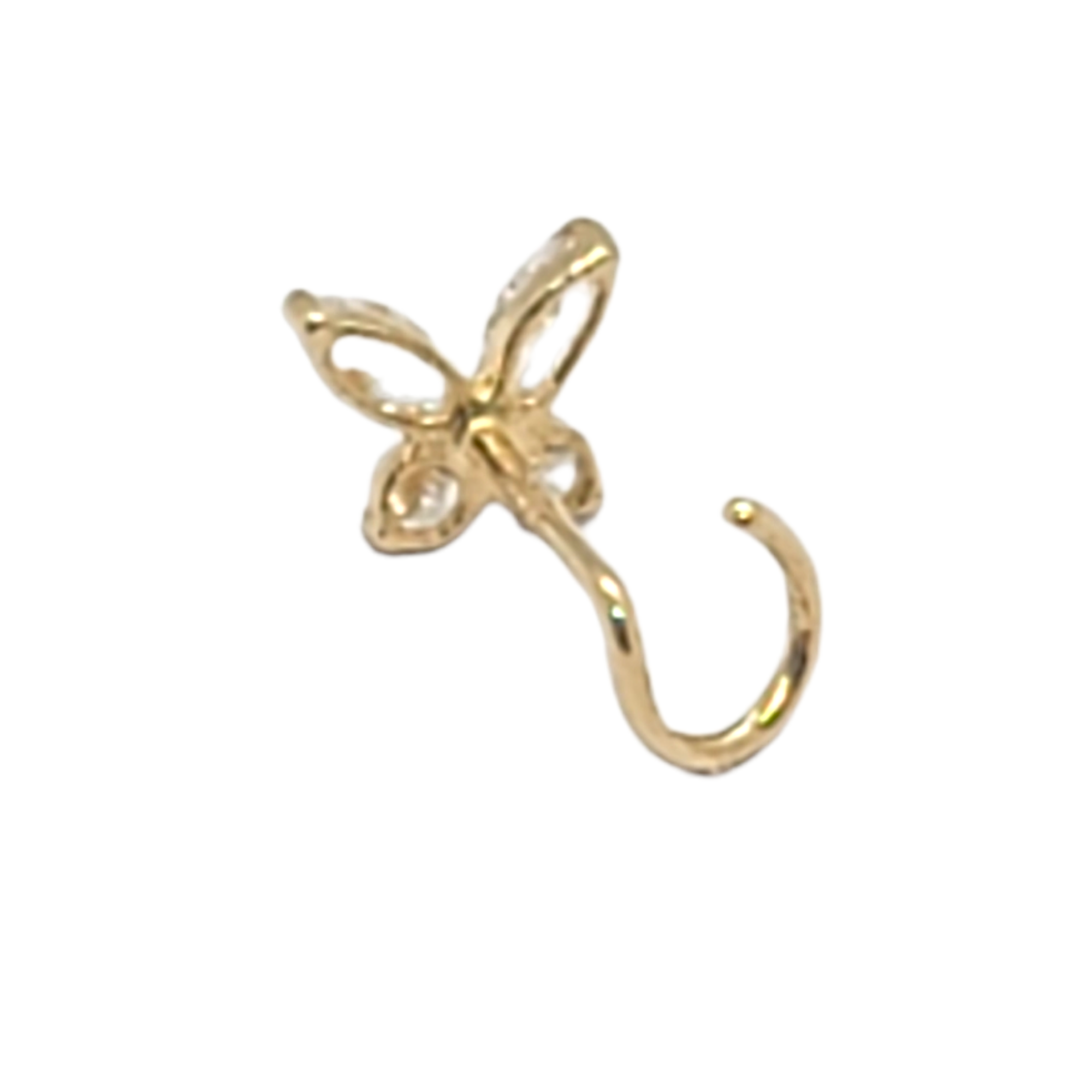 14kt Yellow Gold Butterfly Nose Ring CZ Screw Back