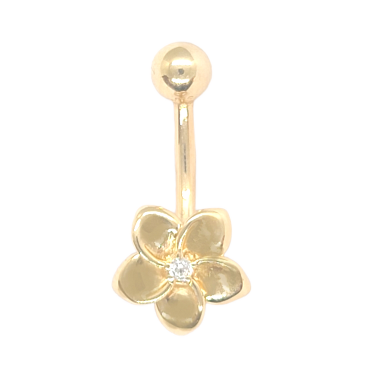 14kt yellow Gold Flower Belly Ring CZ