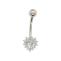 14kt White Gold Heart with Halo Belly Ring