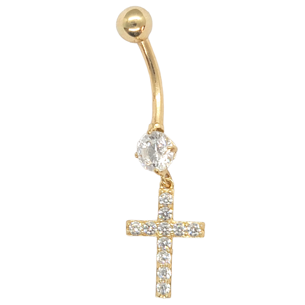 14kt Hanging Cross Belly Ring CZ