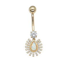 14kt Hanging Opal CZ Belly Ring