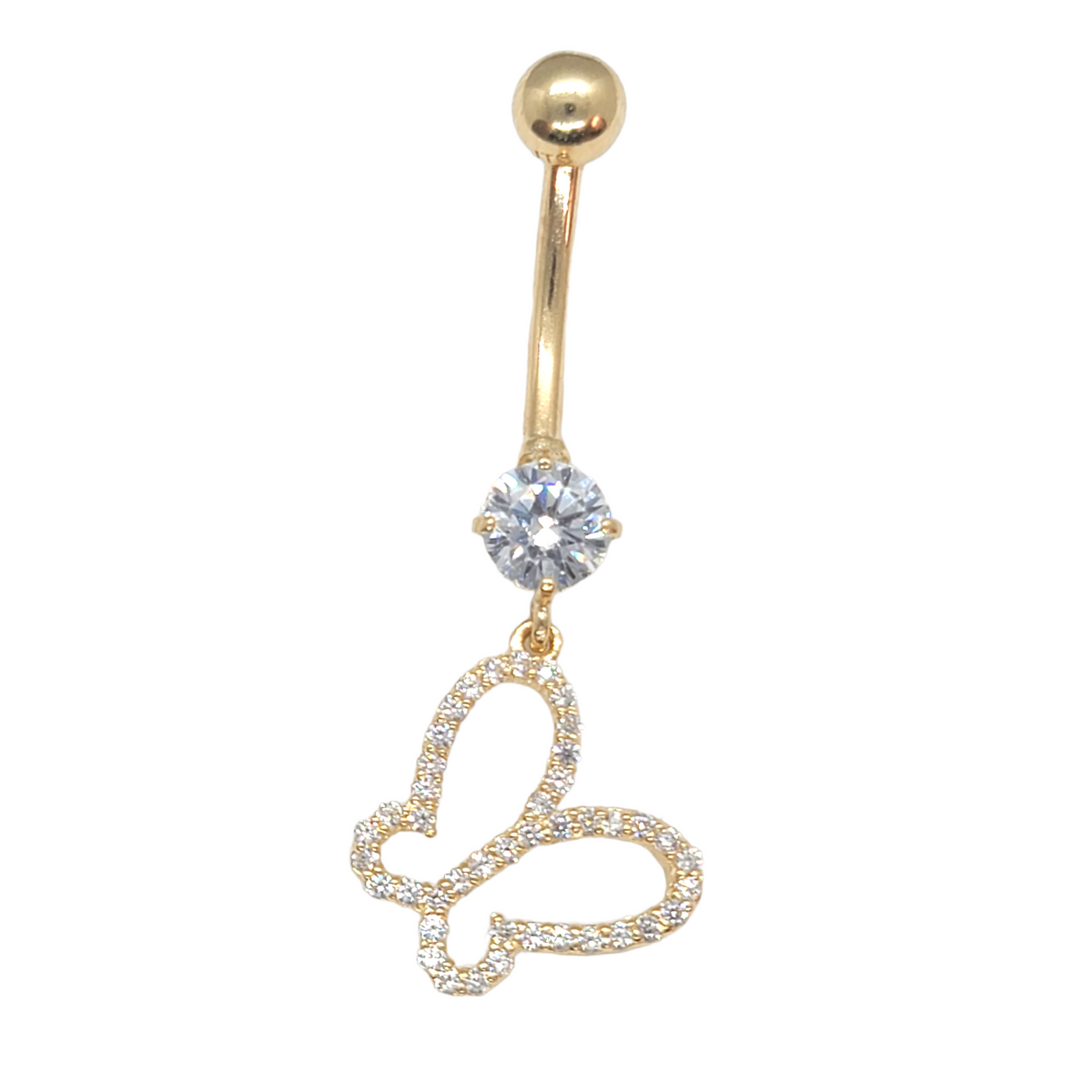 14kt Hanging Butterfly Belly Ring CZ