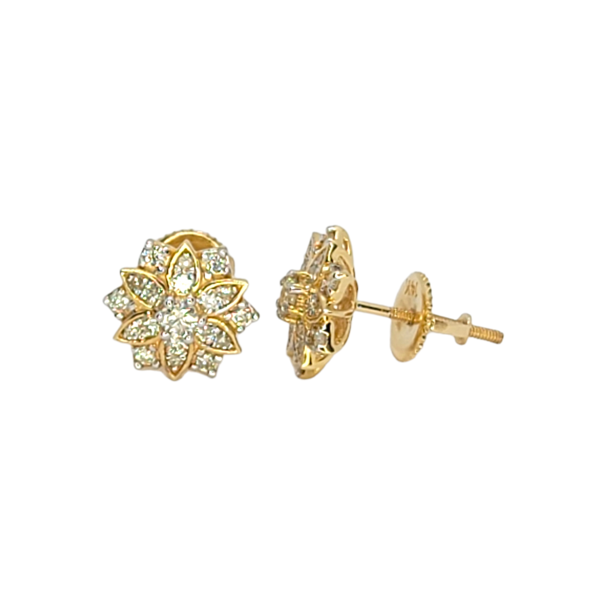 14kt Yellow Gold Snowflake 0.53ct Diamond Screwback Earrrings